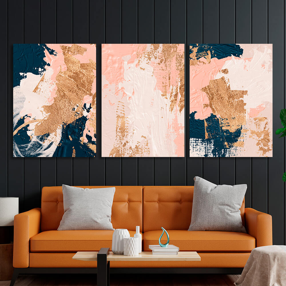 Modular blue-powder abstract with gold tones Multi Panel Canvas Wall Art Print