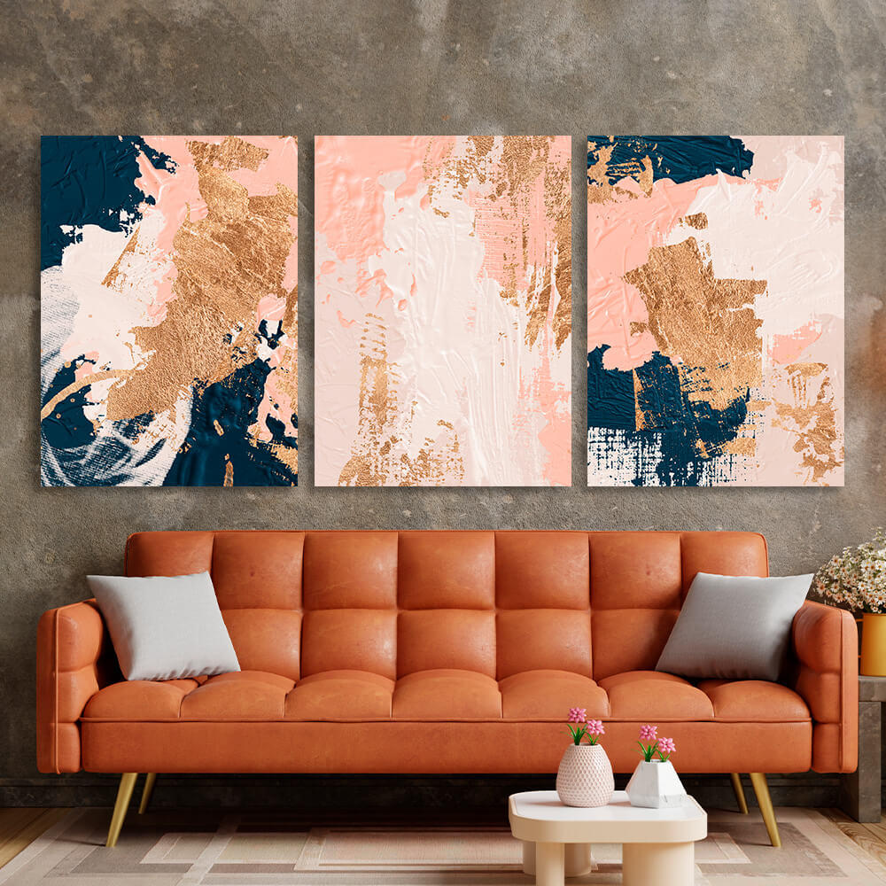 Modular blue-powder abstract with gold tones Multi Panel Canvas Wall Art Print