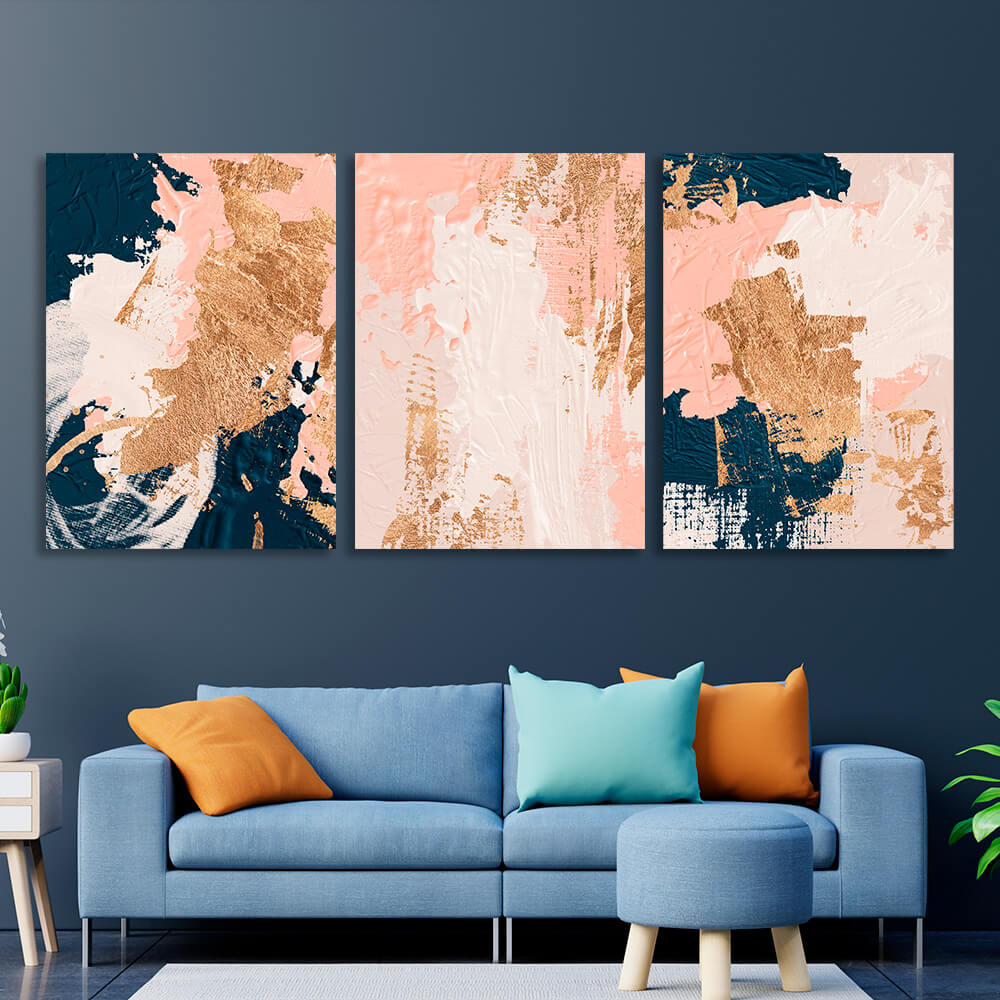 Modular blue-powder abstract with gold tones Multi Panel Canvas Wall Art Print