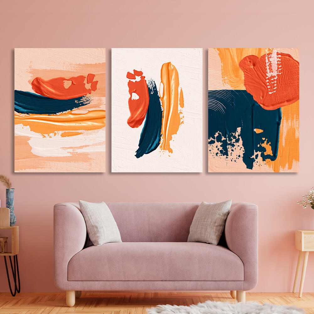 Modular orange and blue abstract Multi Panel Canvas Wall Art Print