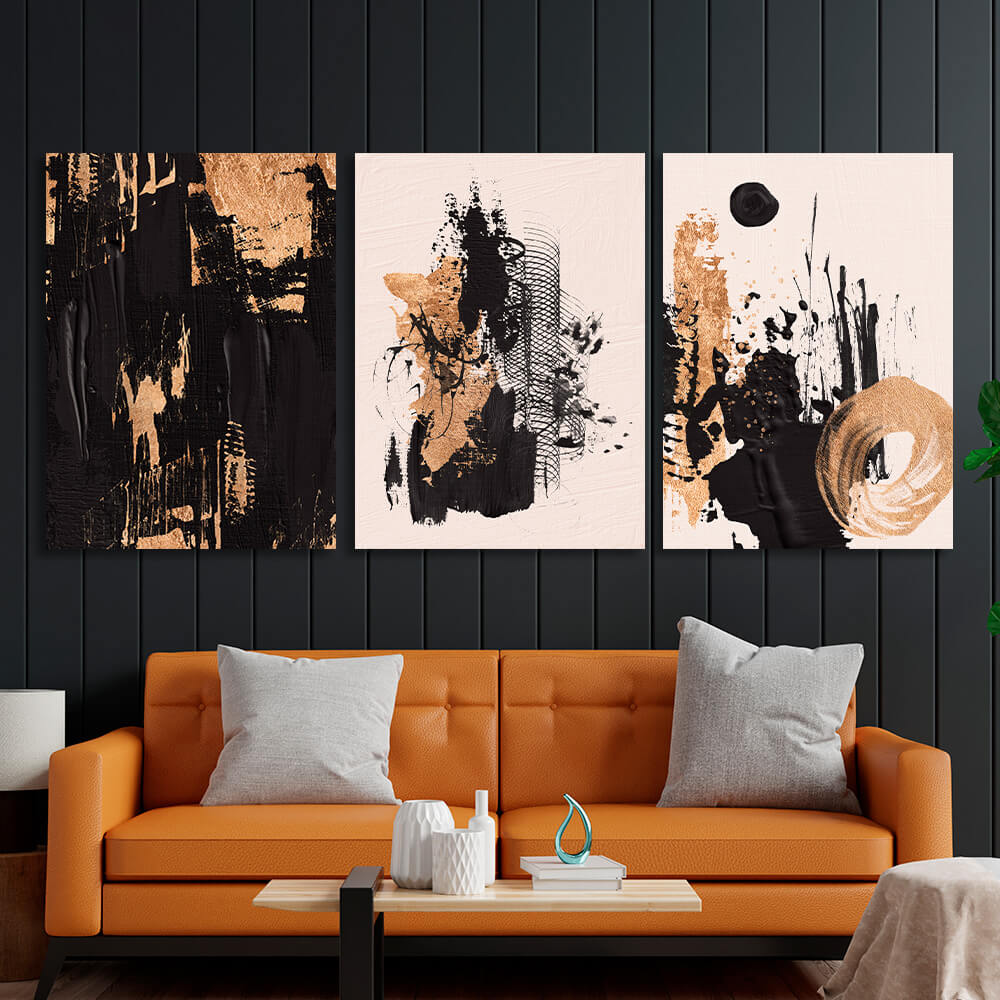 Modular black and gold abstract Multi Panel Canvas Wall Art Print