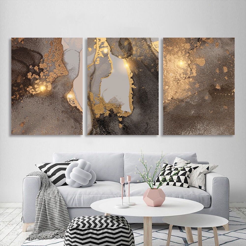 Modular gray-gold abstract Multi Panel Canvas Wall Art Print