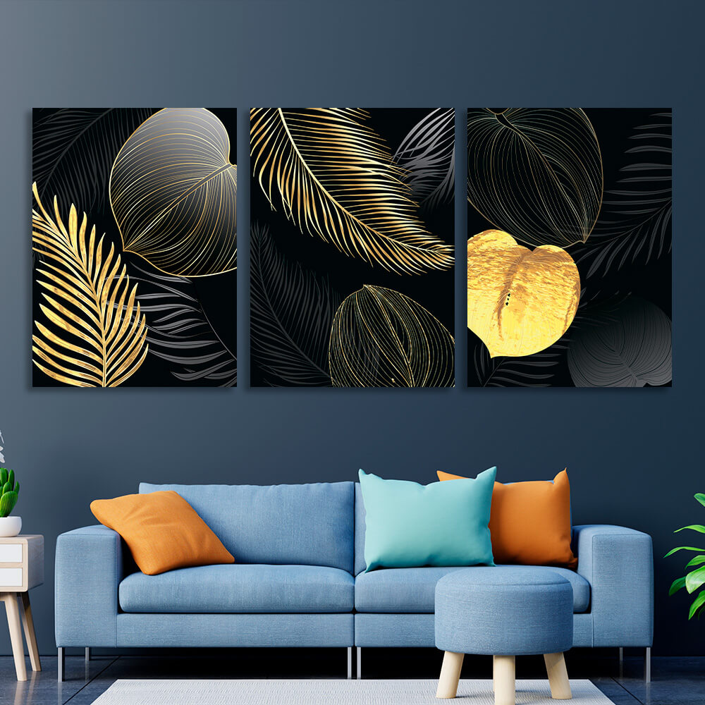 Modular black and gold petals Multi Panel Canvas Wall Art Print