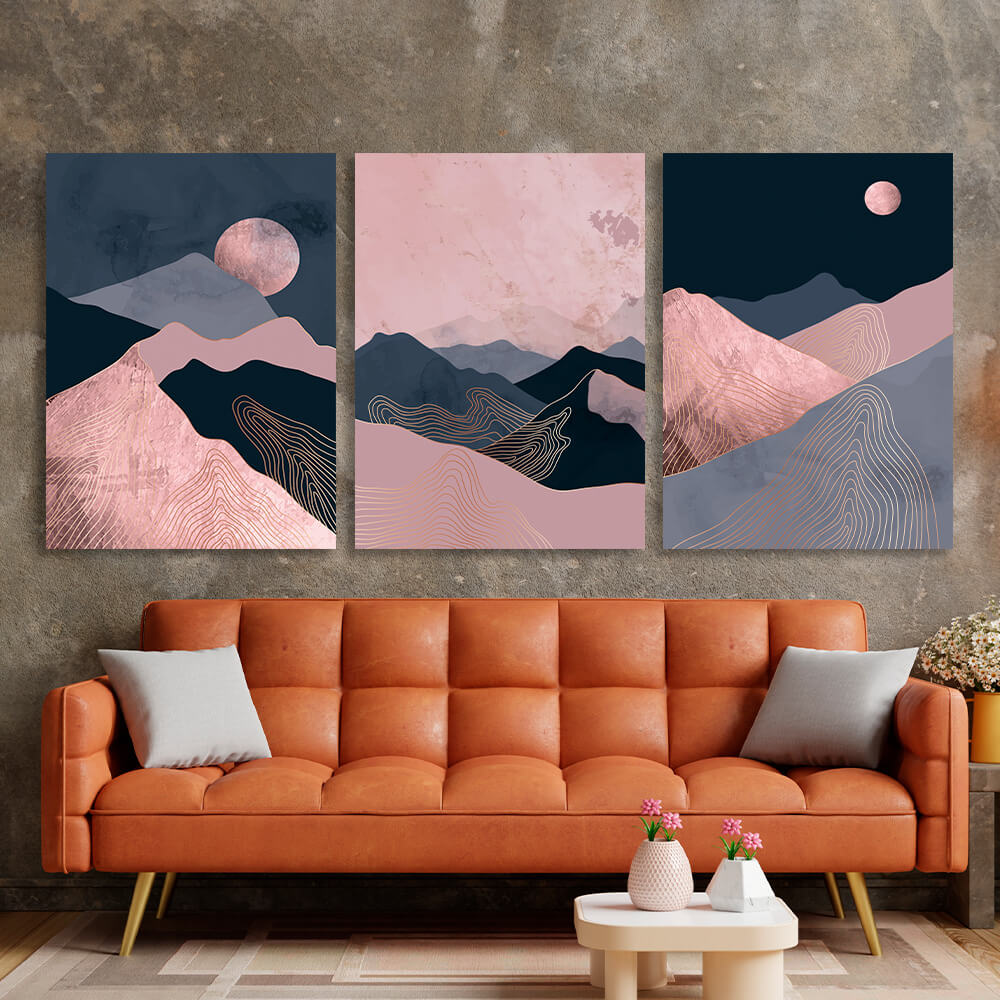 Modular pink and blue Multi Panel Canvas Wall Art Print