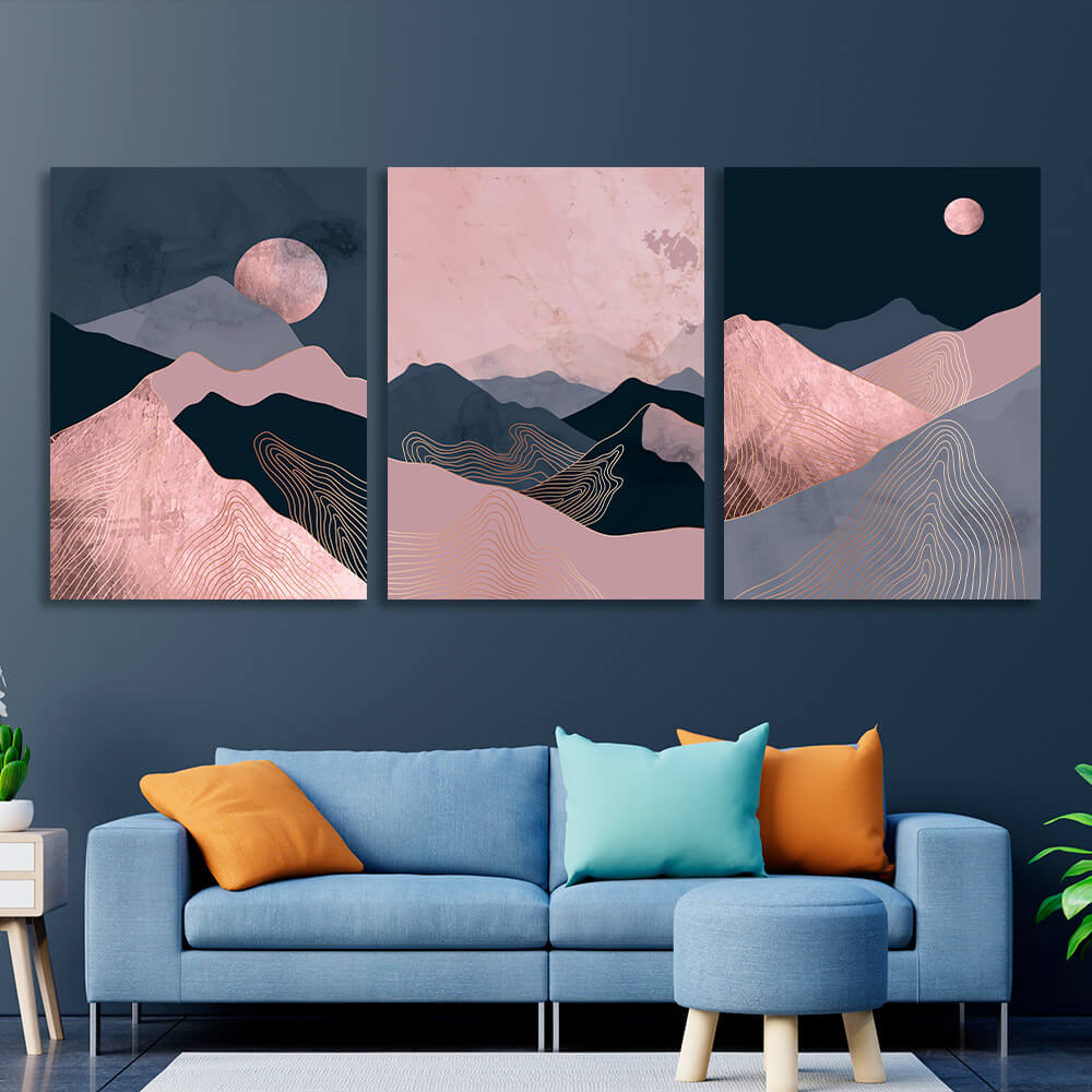 Modular pink and blue Multi Panel Canvas Wall Art Print