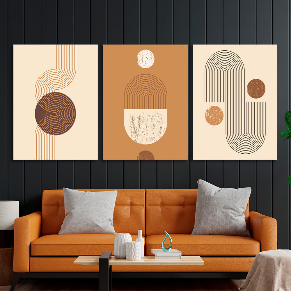 Modularer Kunstdruck auf Leinwand mit Figuren in Beige und Braun, mehrere Teile