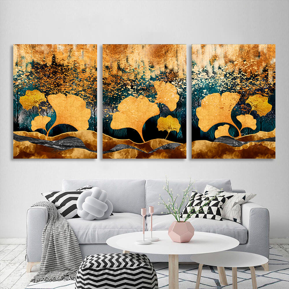 Modular yellow-gold abstract Multi Panel Canvas Wall Art Print