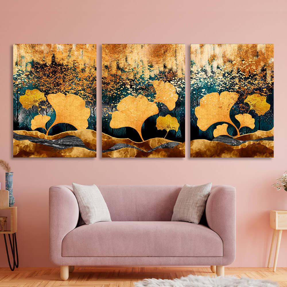 Modular yellow-gold abstract Multi Panel Canvas Wall Art Print