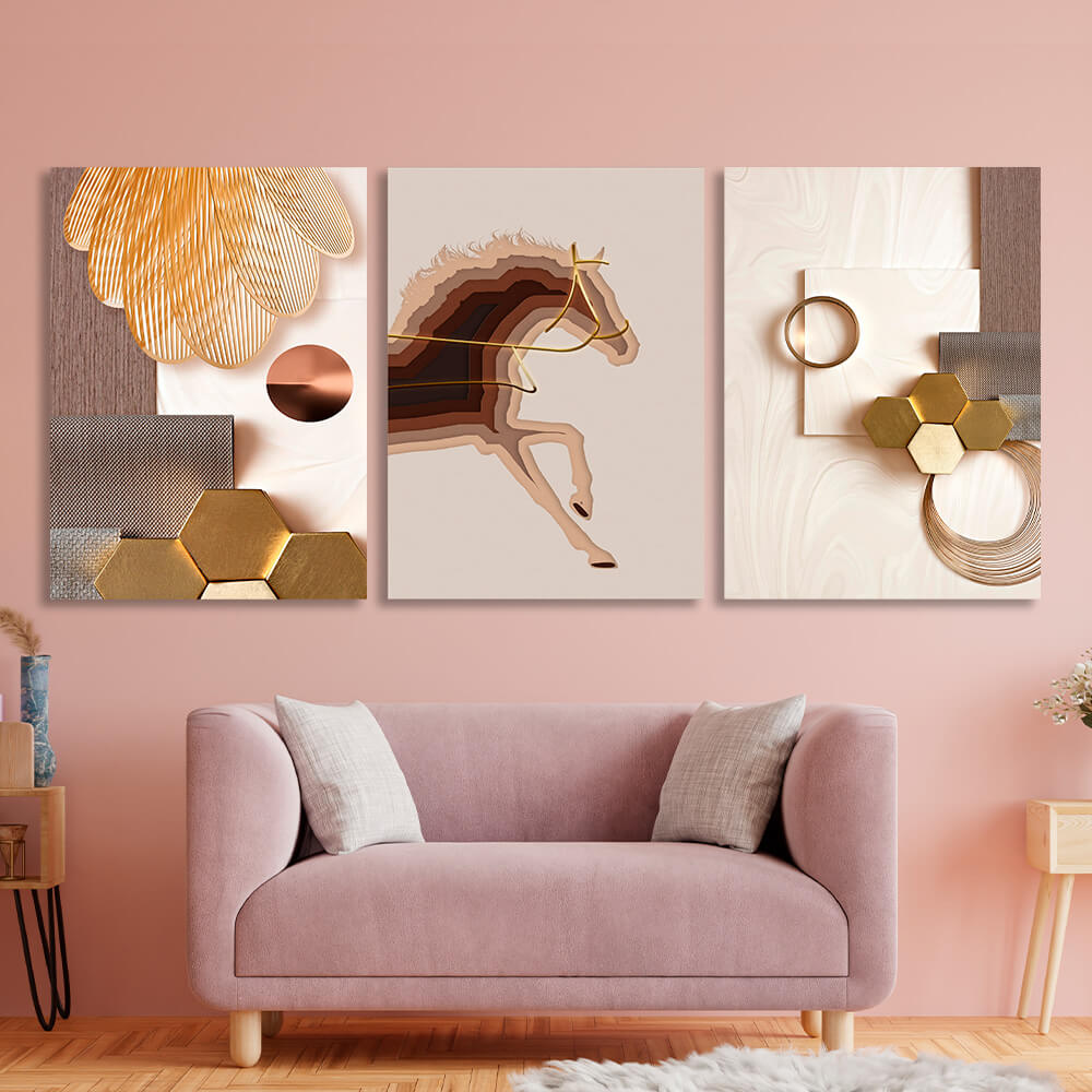 Modular in beige and gold tones Multi Panel Canvas Wall Art Print