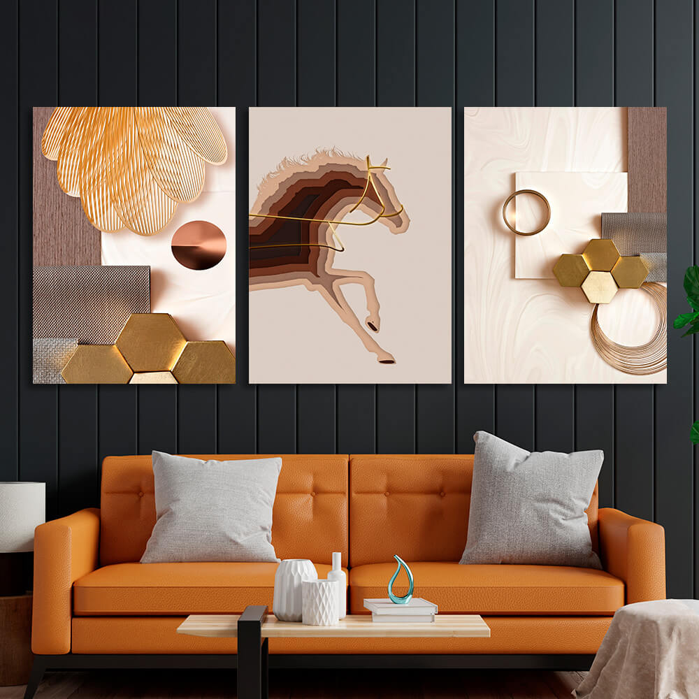 Modular in beige and gold tones Multi Panel Canvas Wall Art Print