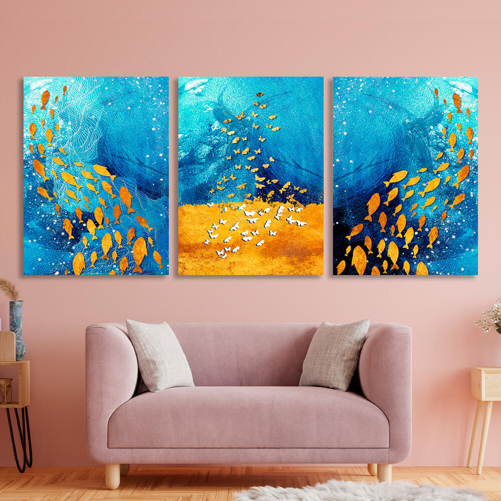 Modular blue-gold Multi Panel Canvas Wall Art Print