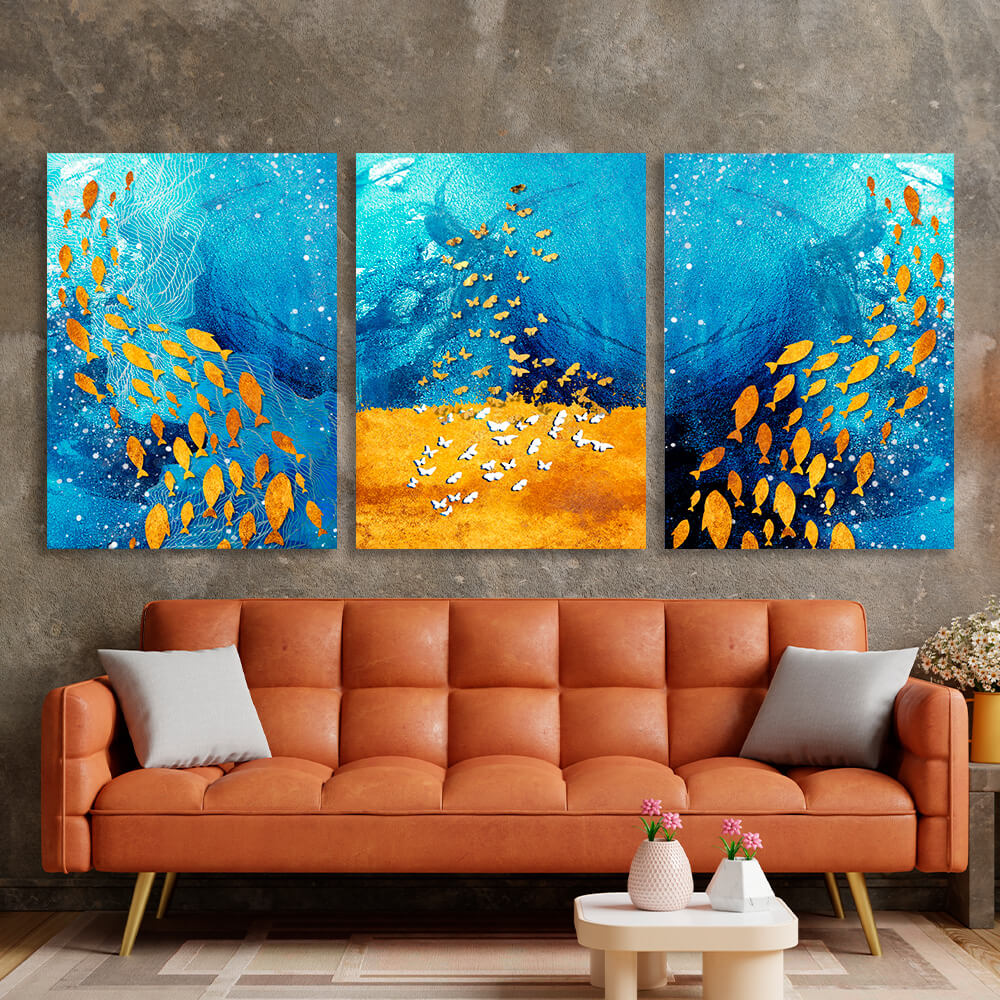 Modular blue-gold Multi Panel Canvas Wall Art Print