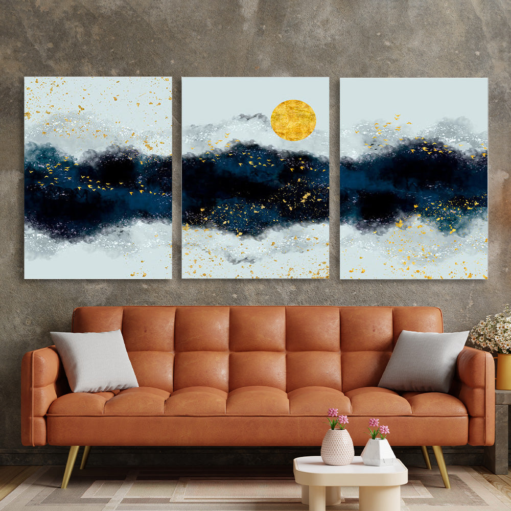 Modular three-piece gray-blue abstract Multi Panel Canvas Wall Art Print