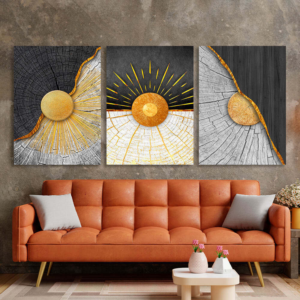 Modular black and gray wood with gold elements Multi Panel Canvas Wall Art Print