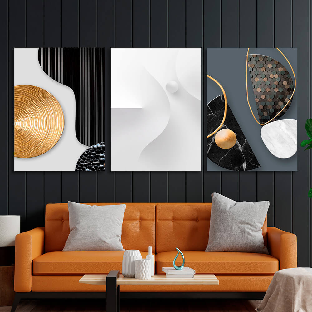 Modular gray figures with black and gold tones Multi Panel Canvas Wall Art Print