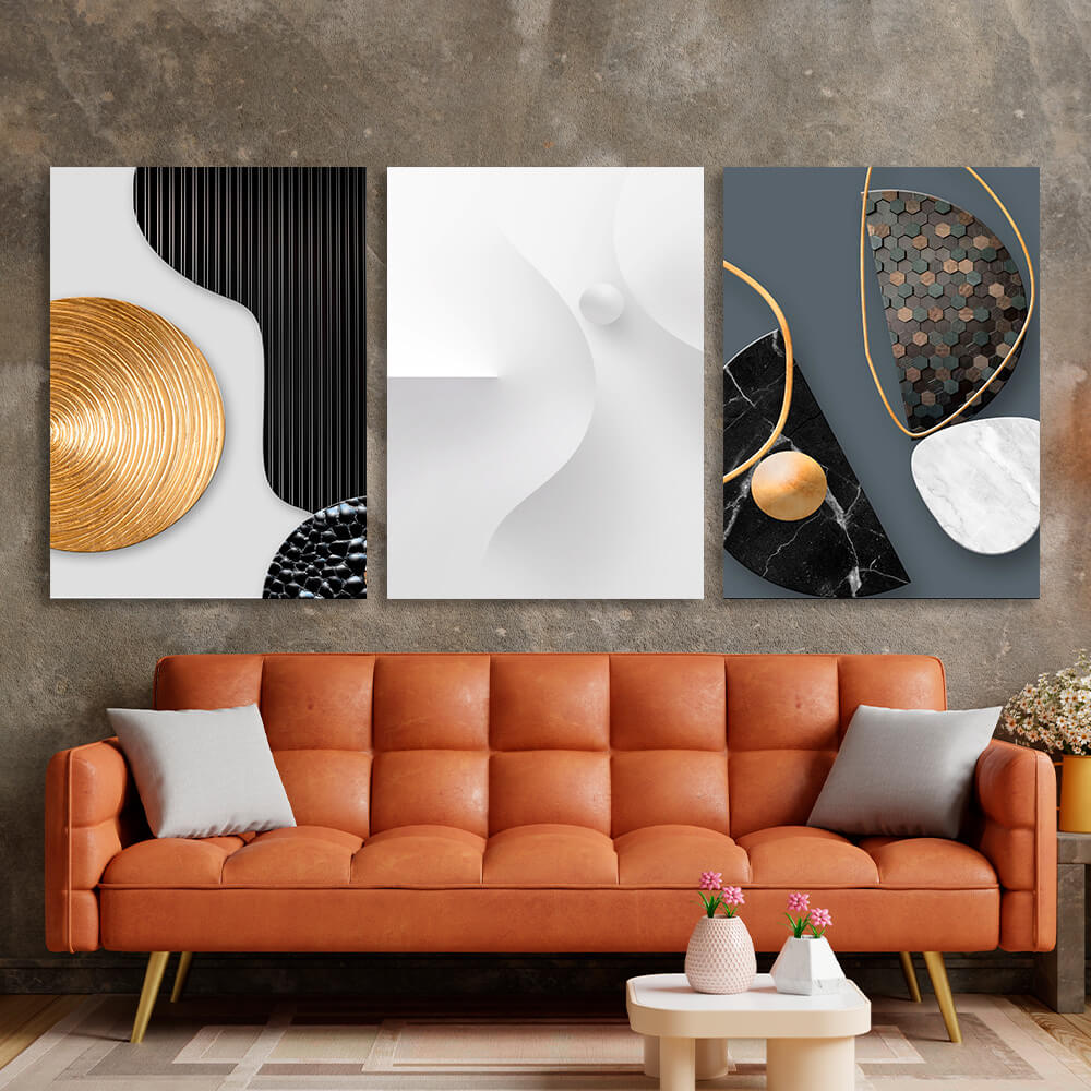 Modular gray figures with black and gold tones Multi Panel Canvas Wall Art Print