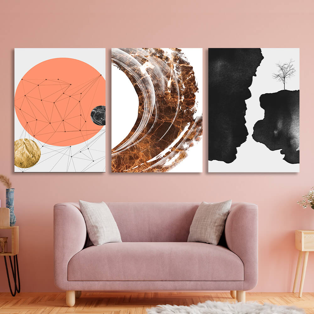 Modular abstract brown and black with orange tones Multi Panel Canvas Wall Art Print