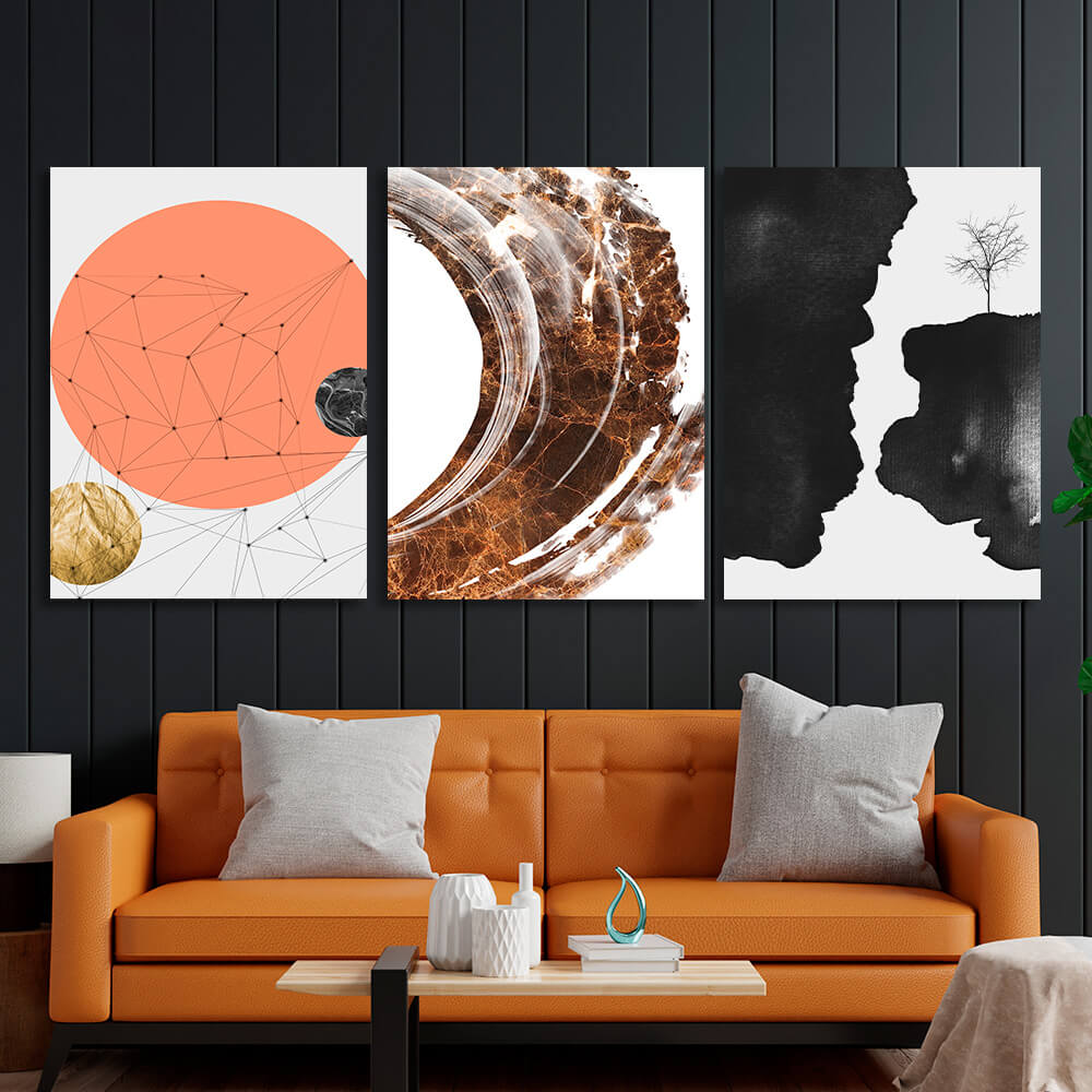 Modular abstract brown and black with orange tones Multi Panel Canvas Wall Art Print