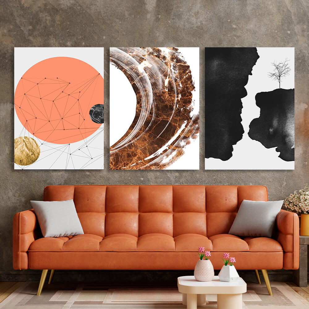 Modular abstract brown and black with orange tones Multi Panel Canvas Wall Art Print