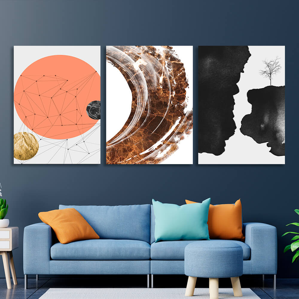 Modular abstract brown and black with orange tones Multi Panel Canvas Wall Art Print