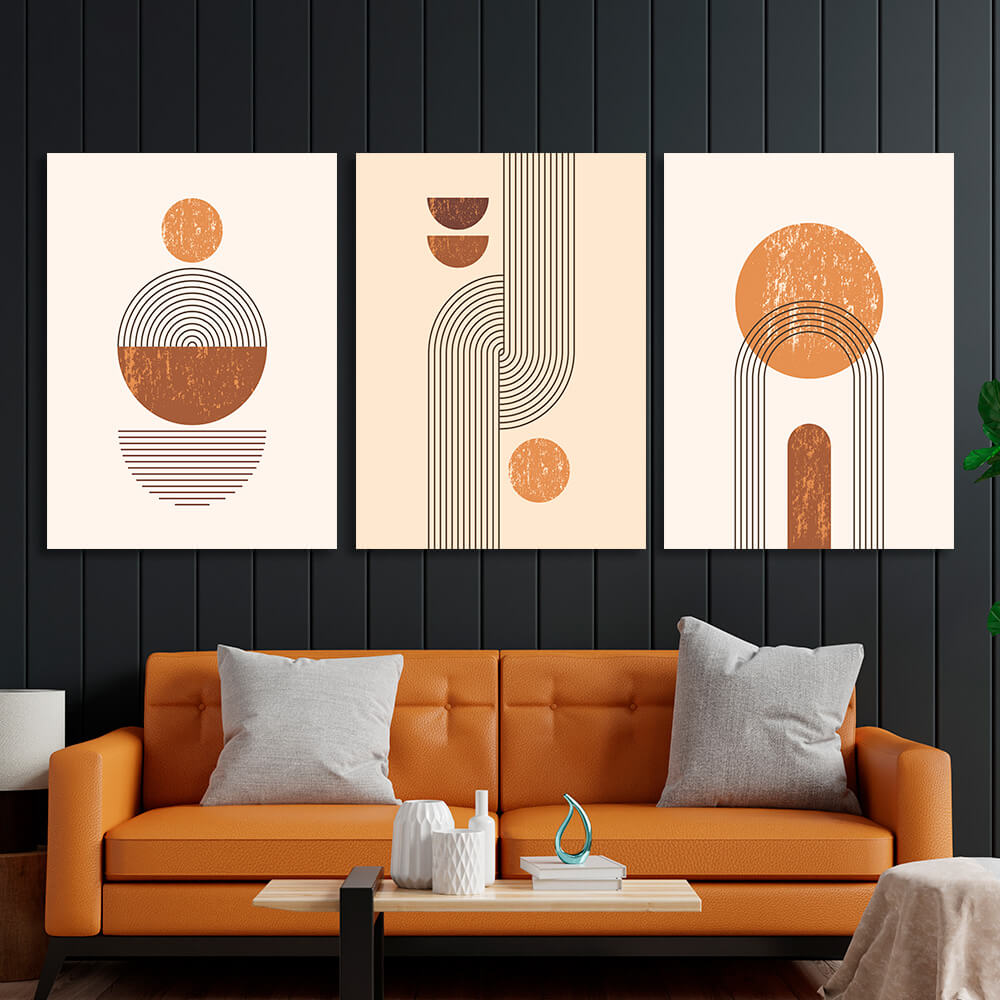 Modular beige and mustard figures Multi Panel Canvas Wall Art Print