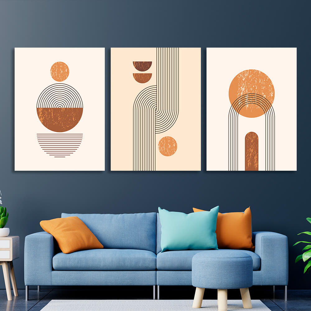 Modular beige and mustard figures Multi Panel Canvas Wall Art Print