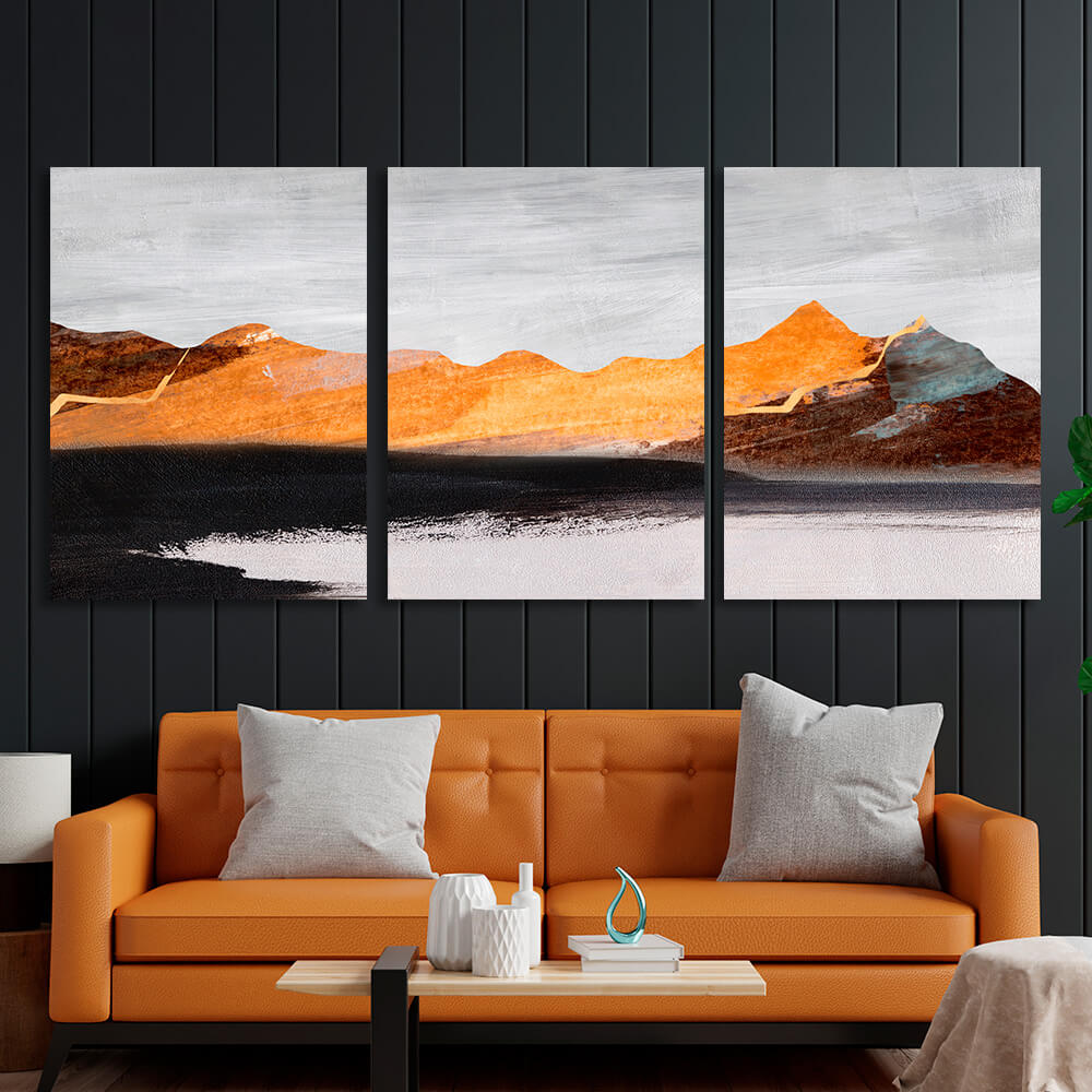 Modular orange-gray abstract Multi Panel Canvas Wall Art Print