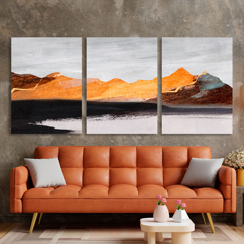 Modular orange-gray abstract Multi Panel Canvas Wall Art Print