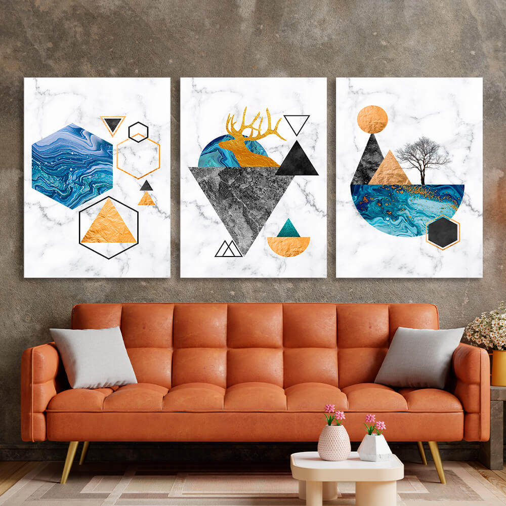 Modular figures on a marble background Multi Panel Canvas Wall Art Print