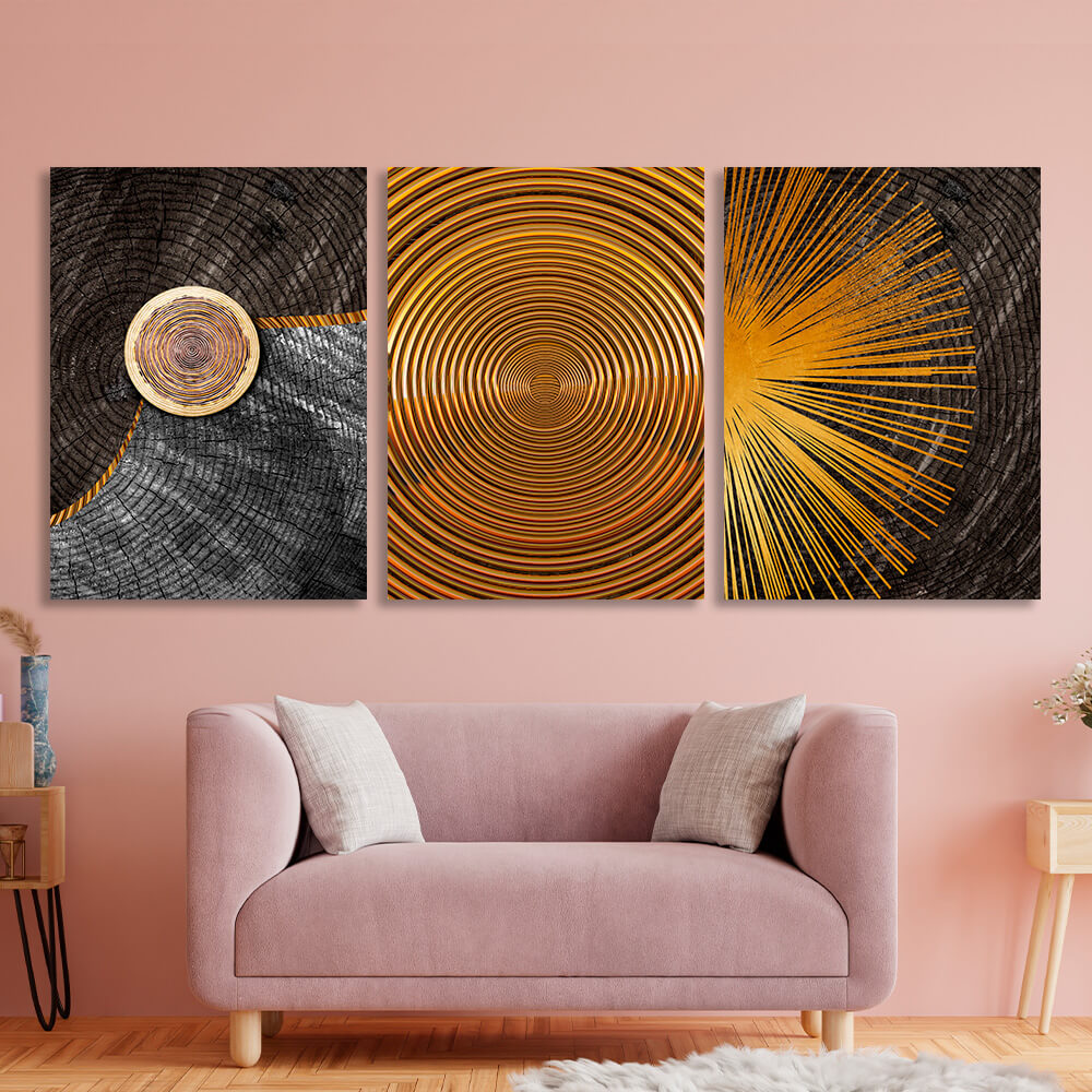 Modular in dark and golden hues Multi Panel Canvas Wall Art Print