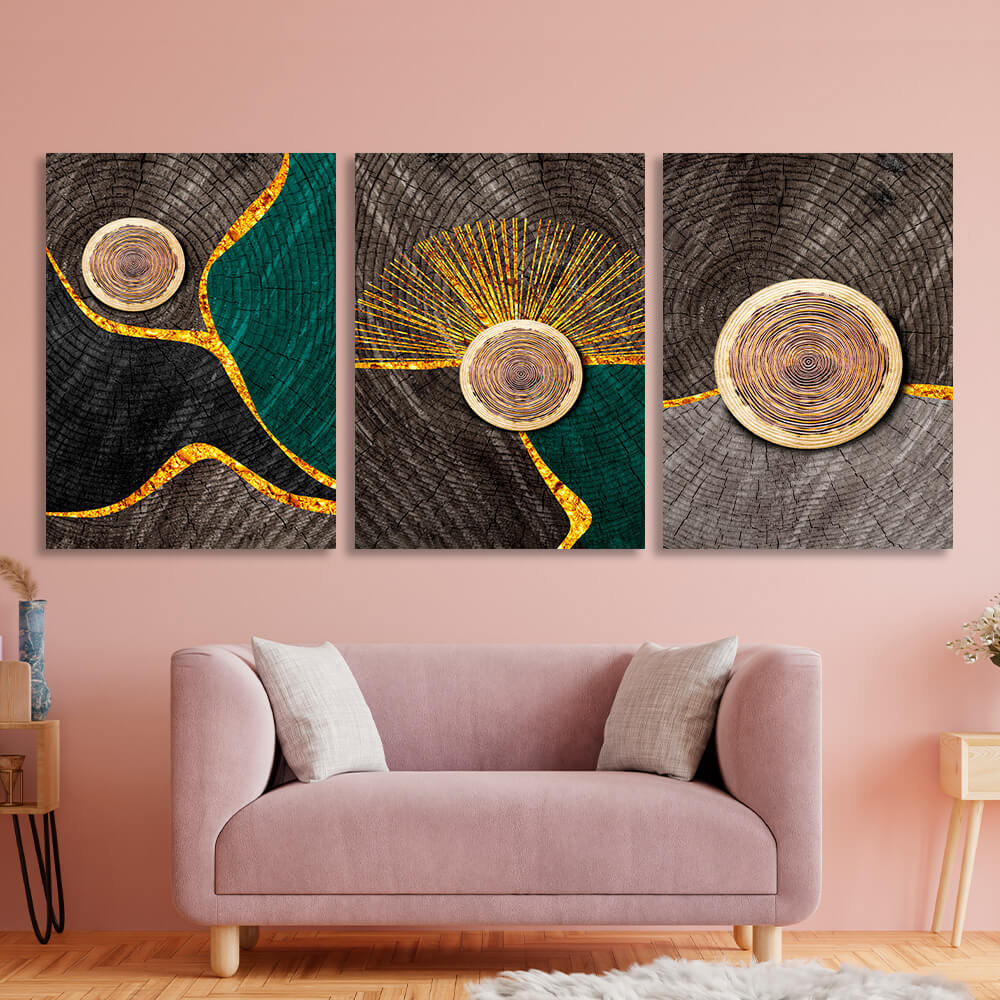 Modular abstraction in golden dark and gray shades Multi Panel Canvas Wall Art Print