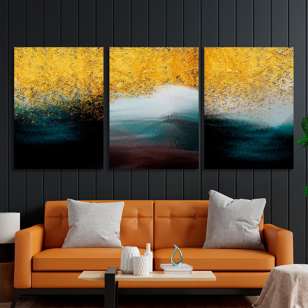 Modular of three pieces in gold white and dark colors Multi Panel Canvas Wall Art Print