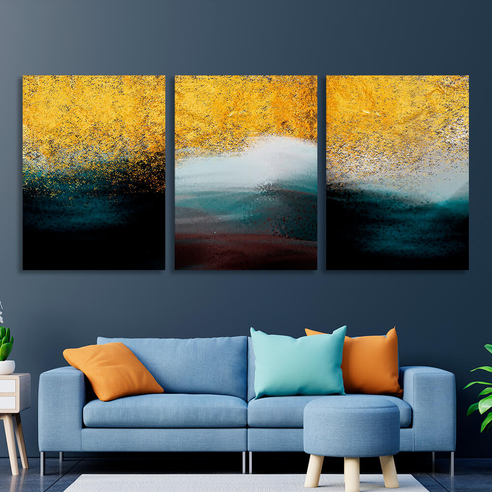 Modular of three pieces in gold white and dark colors Multi Panel Canvas Wall Art Print