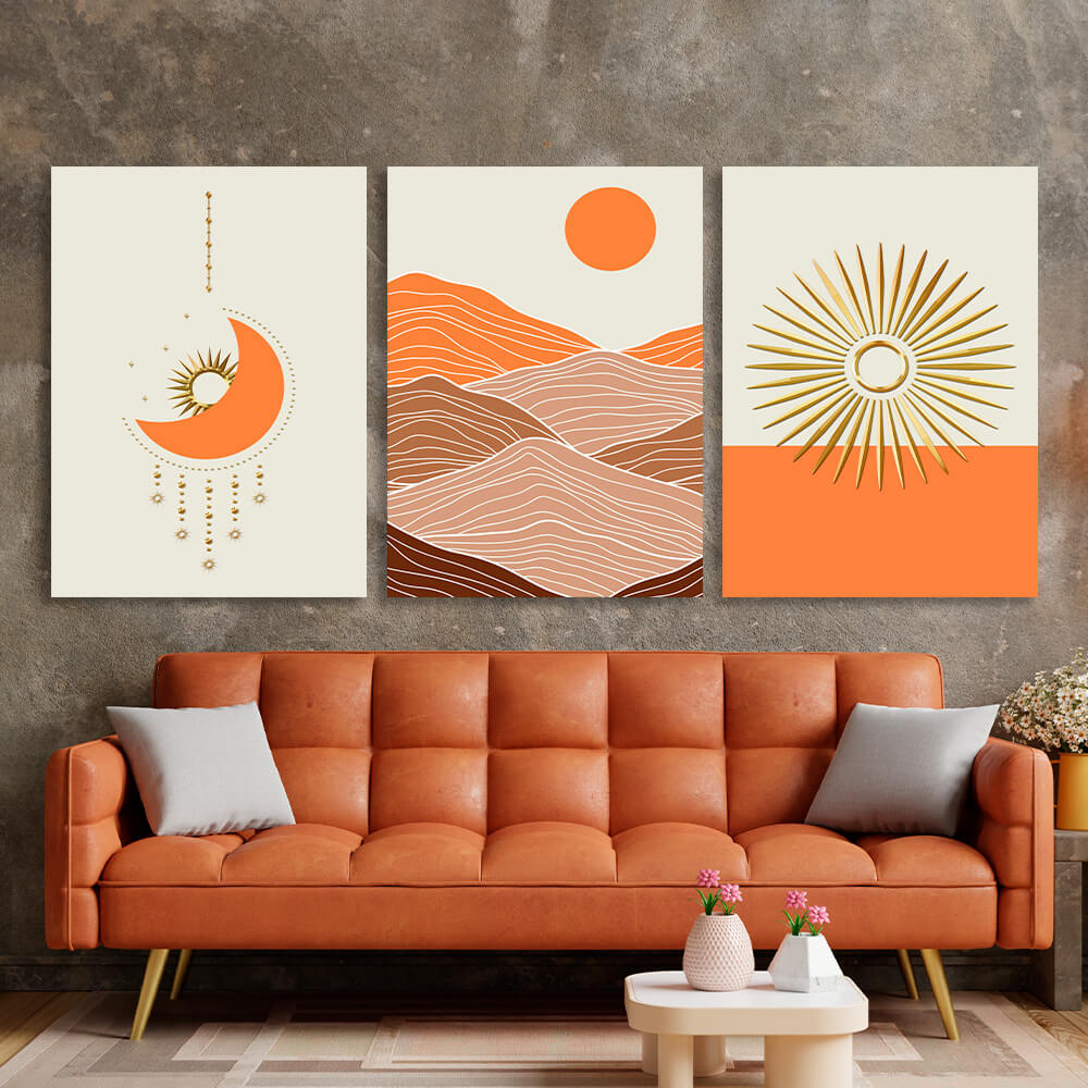 Modular geometric abstraction with bright orange color Multi Panel Canvas Wall Art Print