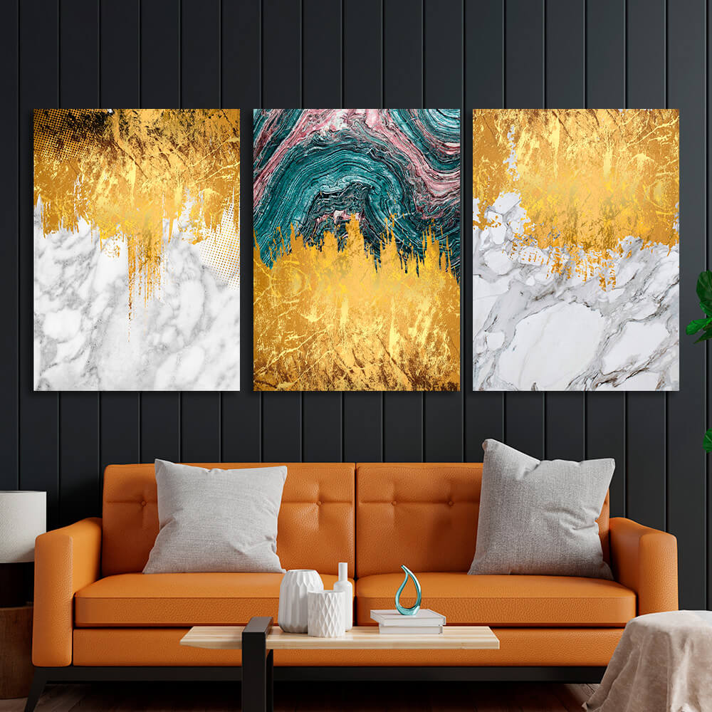 Modular abstract in white, gray and gold Multi Panel Canvas Wall Art Print