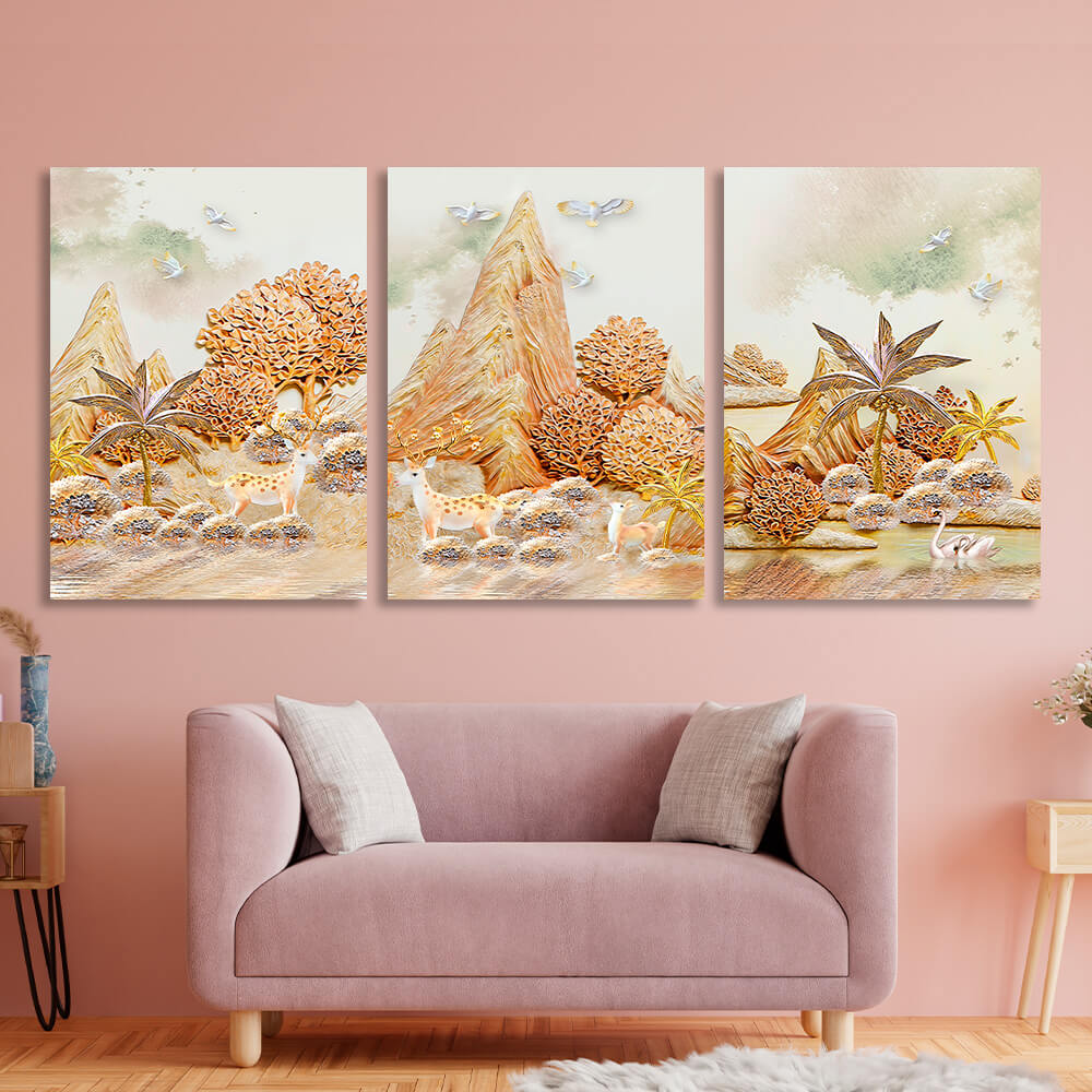 Modular variety of animals, trees and mountains Multi Panel Canvas Wall Art Print