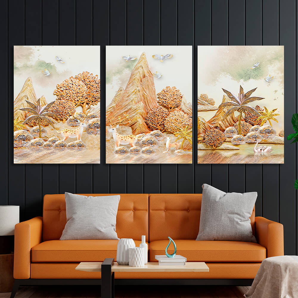 Modular variety of animals, trees and mountains Multi Panel Canvas Wall Art Print