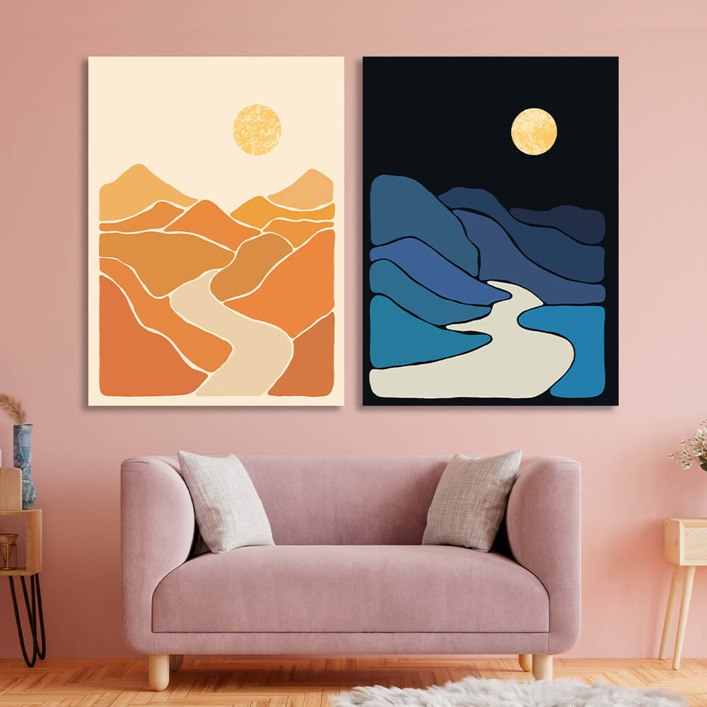 Modular abstract day and night Multi Panel Canvas Wall Art Print