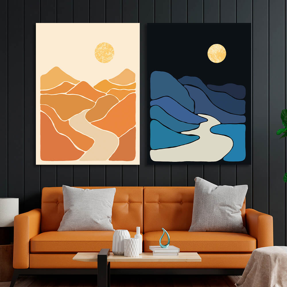 Modular abstract day and night Multi Panel Canvas Wall Art Print