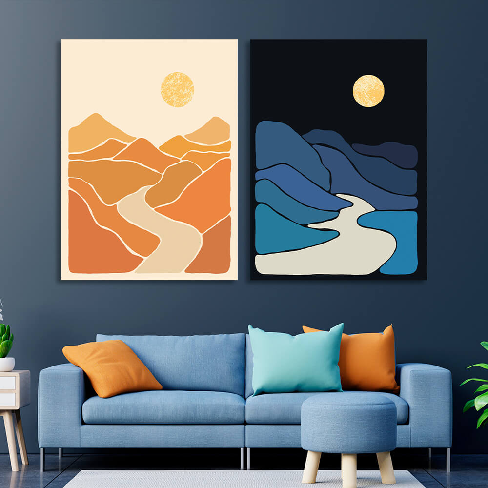 Modular abstract day and night Multi Panel Canvas Wall Art Print