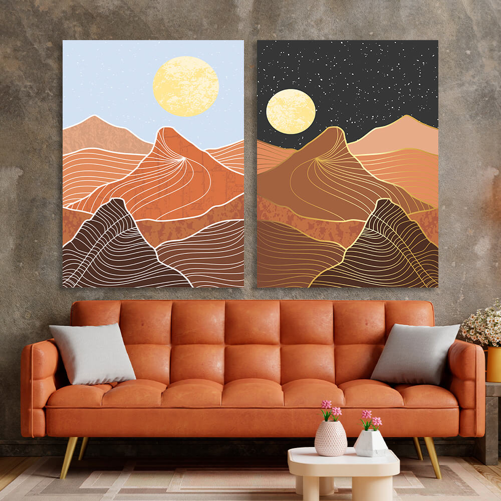 Modular mountains by day and by night Multi Panel Canvas Wall Art Print