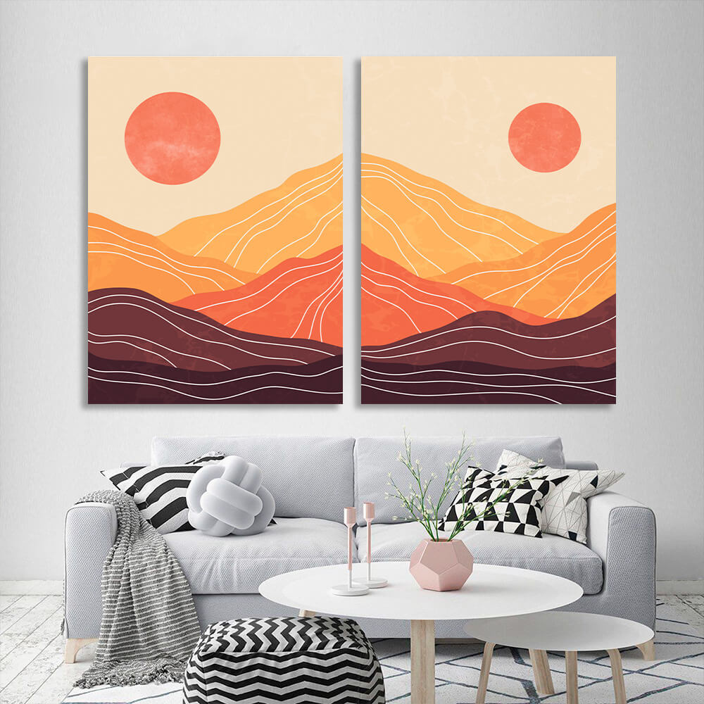 Modular desert abstract in orange brown and red colors Multi Panel Canvas Wall Art Print