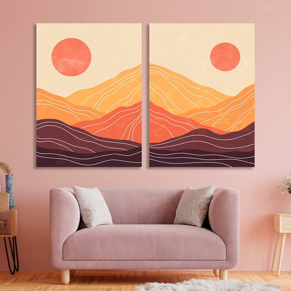 Modular desert abstract in orange brown and red colors Multi Panel Canvas Wall Art Print