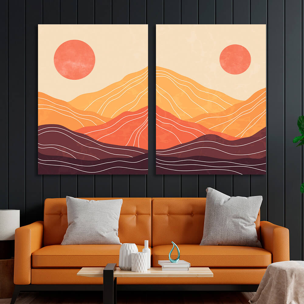 Modular desert abstract in orange brown and red colors Multi Panel Canvas Wall Art Print