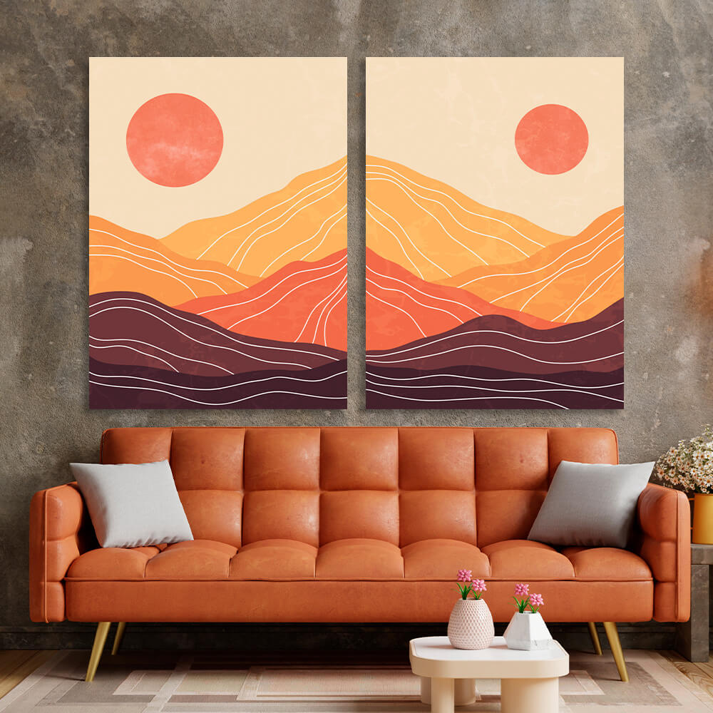 Modular desert abstract in orange brown and red colors Multi Panel Canvas Wall Art Print