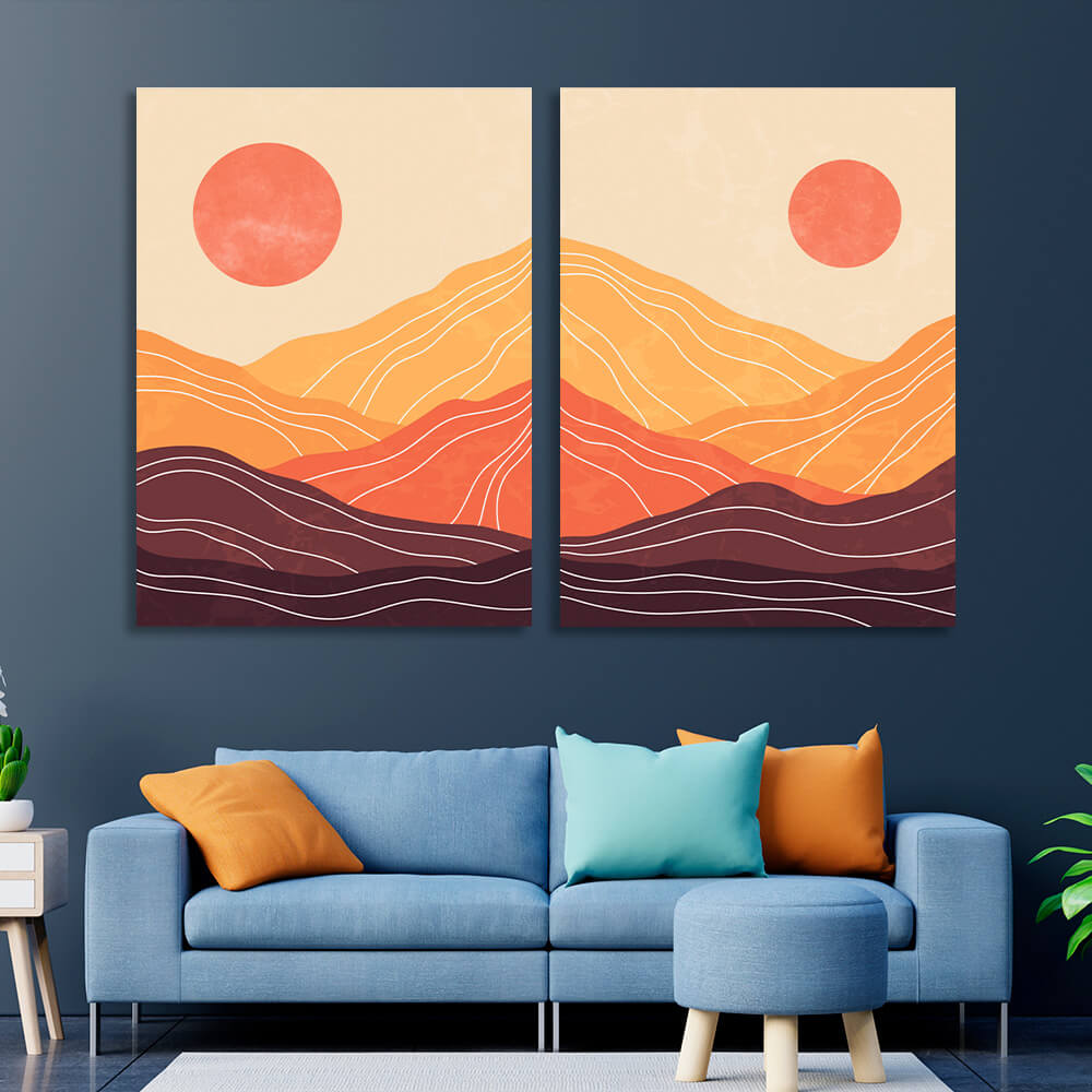 Modular desert abstract in orange brown and red colors Multi Panel Canvas Wall Art Print