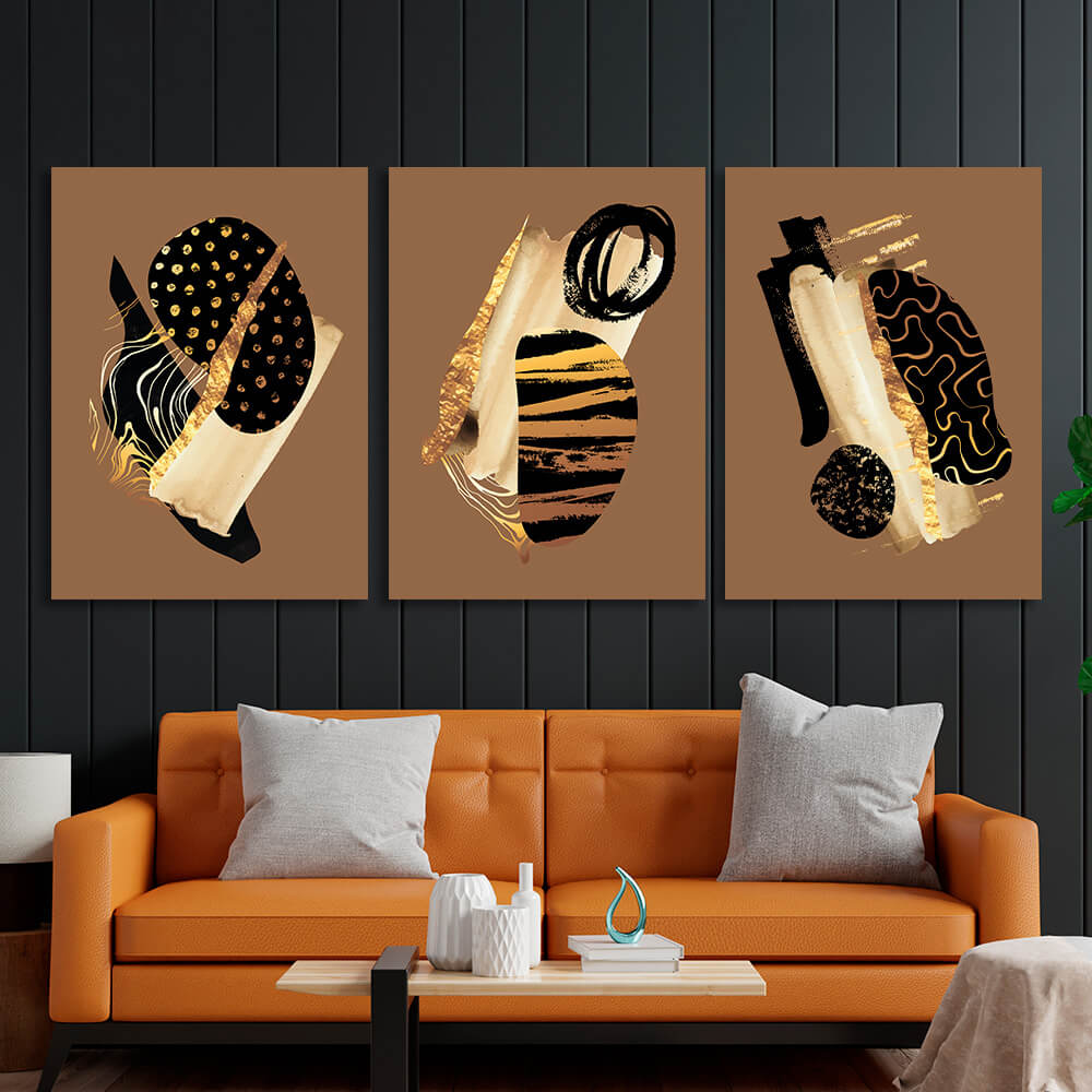 Modular abstract in gold black and beige colors Multi Panel Canvas Wall Art Print