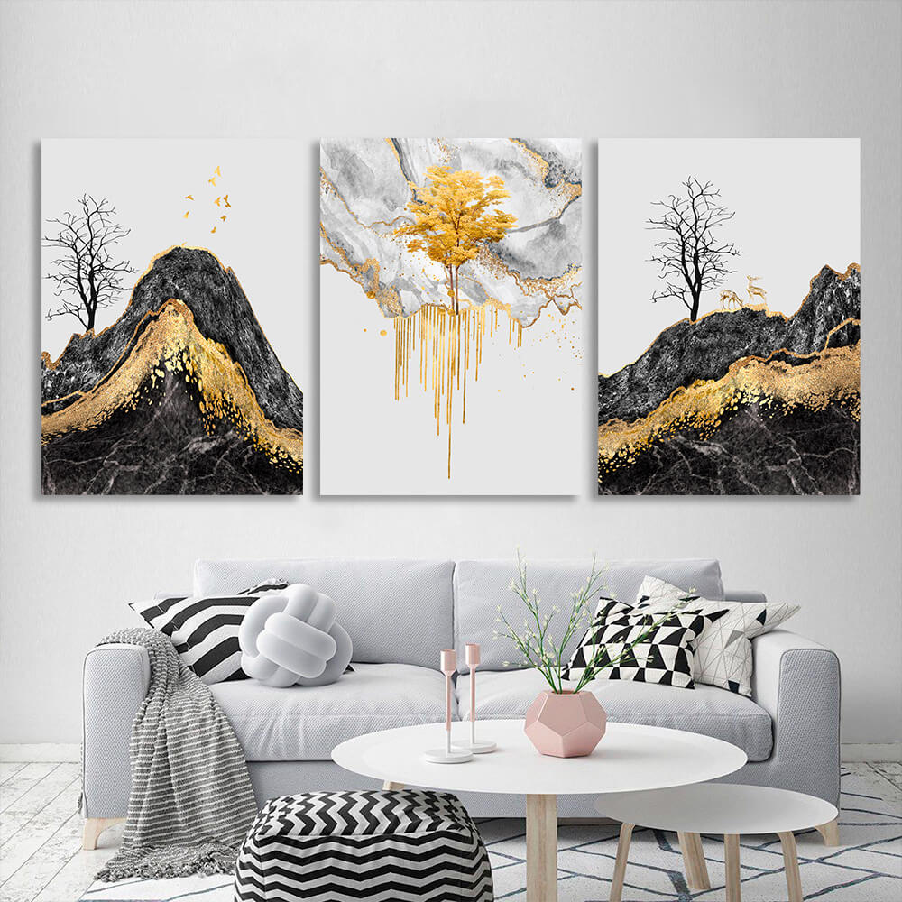 Modular abstract with a strong golden colorMulti Panel Canvas Wall Art Print