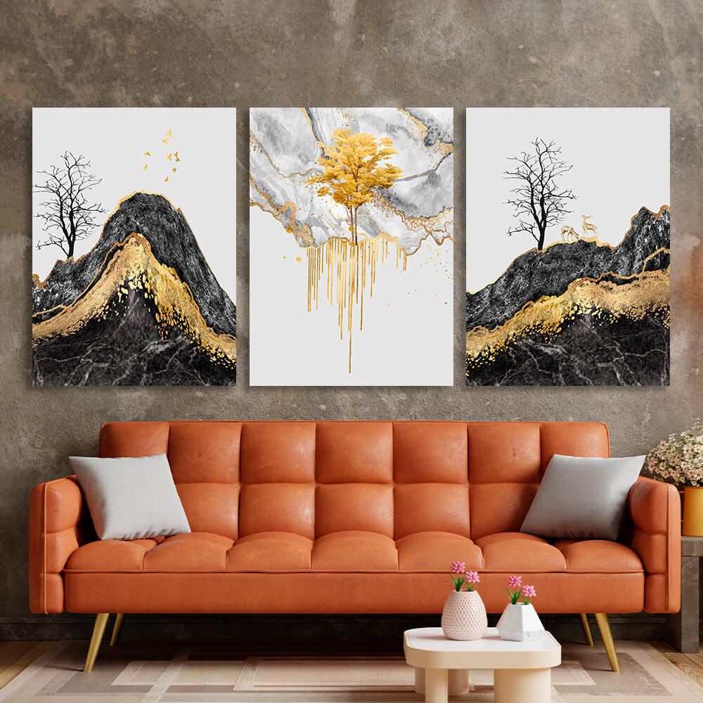 Modular abstract with a strong golden colorMulti Panel Canvas Wall Art Print