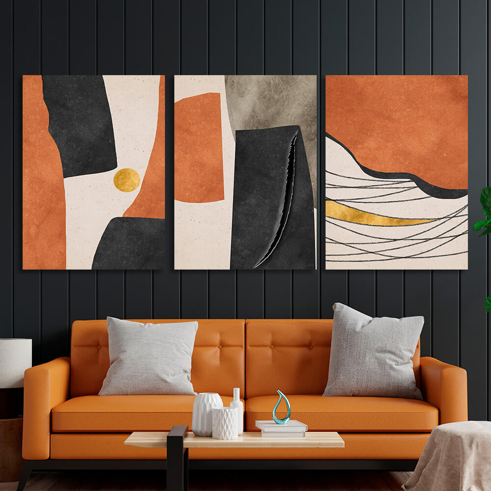 Modular abstract with a distinct orange color Multi Panel Canvas Wall Art Print